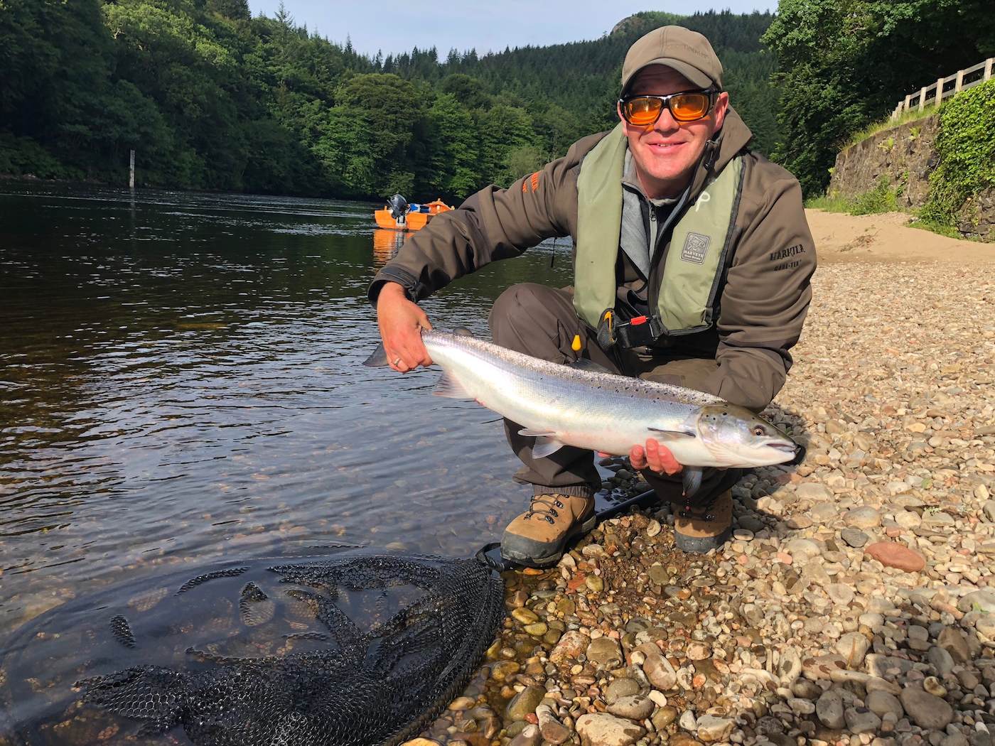Here's a fresh run Summer salmon which was caught by one of our River Tay salmon fishing trip guests who interviewed this perfect Summer fish during late July while on his annual salmon fishing trip vacation. July has always been a good salmon fishing month on the River Tay in Highland Perthshire.