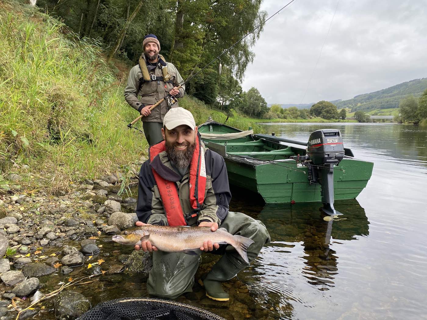 These Arabian guest had a great day out on the River Tay with me during August and all mastered the Scottish Spey cast and other important salmon fishing skills very quickly. When you live in London I guess coming to the Tay Valley for some salmon river therapy is a polar opposite to daily London life. This was one of the fish caught from the Tay salmon boat in the picture.