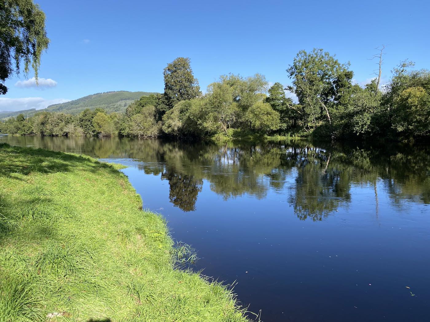This tranquil riverbank shot was captured during late June at the Green Bank Pool of the Upper Kinnaird salmon beat on the River Tay which is one of the most beautifully scenic salmon beats on this famous Scottish salmon river. Look at the lovely alder trees on the far riverbank