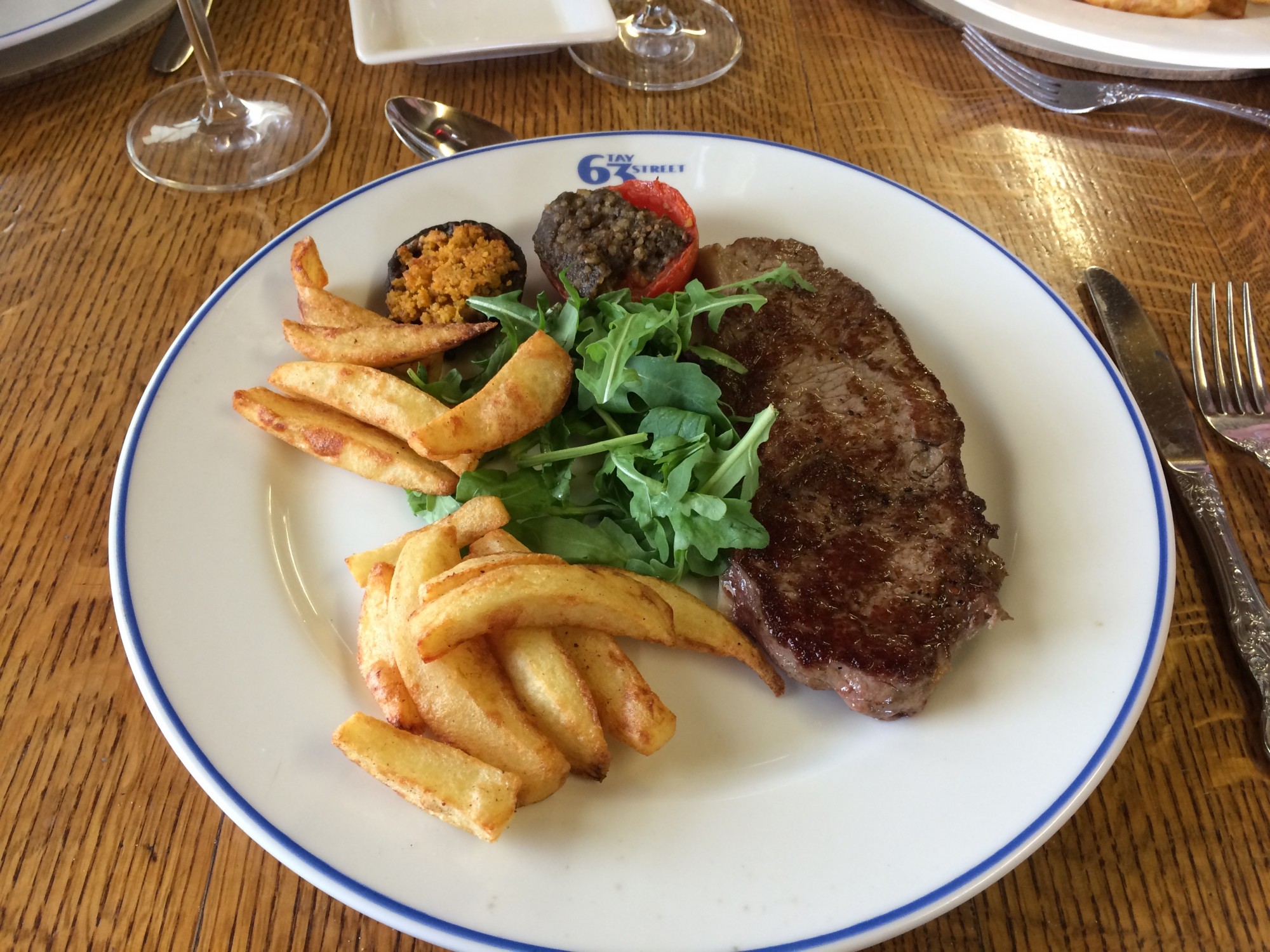 This tasty dish was prepared by leading Perthshire Michelin starred chef Jeremy Wares who has been our chosen riverbank catering chef for the last 15 years. Great food tastes even better while overlooking the River Tay in the company of great friends and attentive salmon guides and superb catering staff. This lovely ribeye steak was exceptionally tasty!