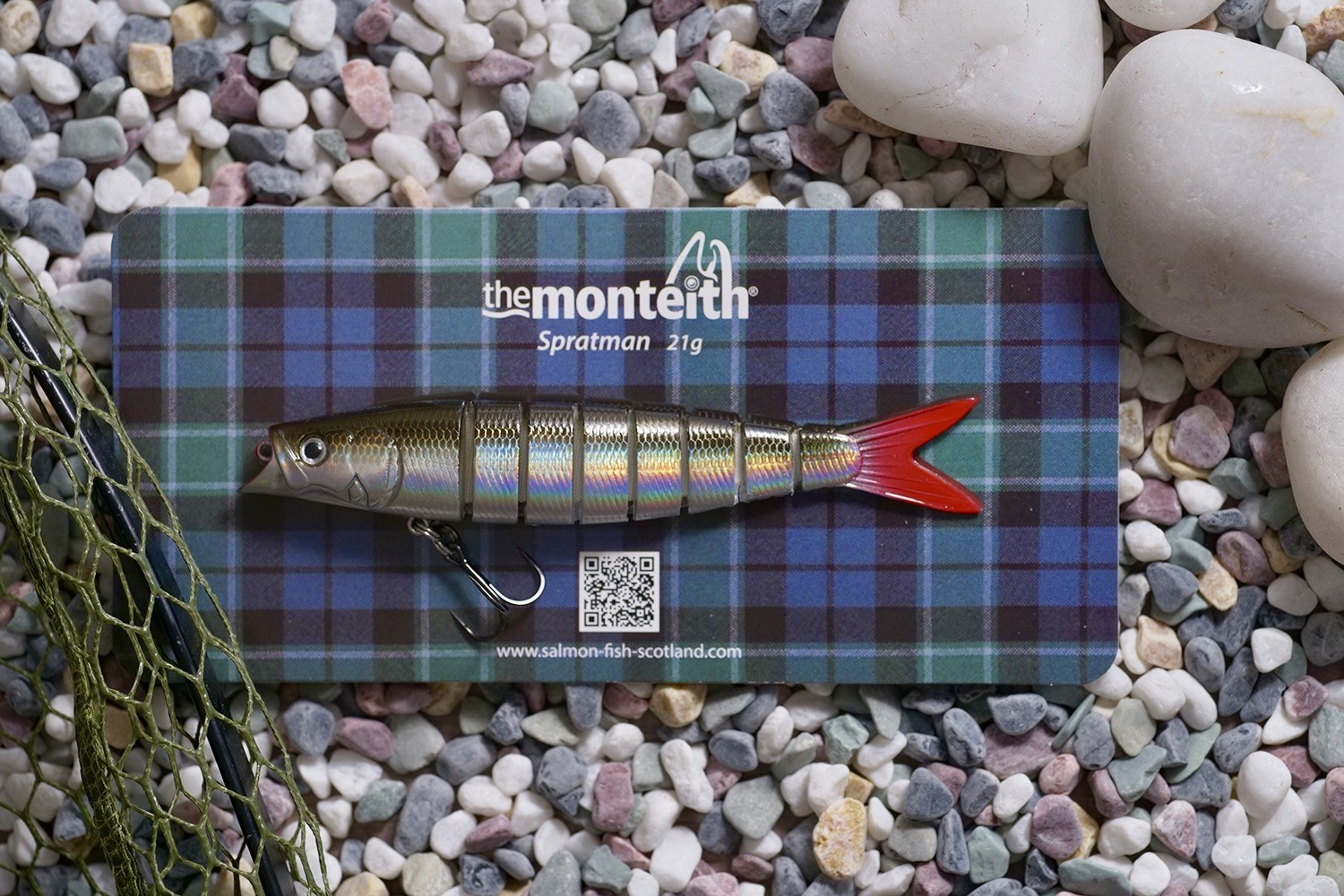 The 'Spratman' salmon lure was designed to replicate the North Sea sprat's ‘live’ scale pattern & swim action, which is a target prey species for Atlantic salmon while feeding at sea. Perfect for bright or clouded light fishing days where there’s a sparkle of sunlight on the water as the holographic 'lifelike' sprat scale pattern will highlight perfectly in such conditions.