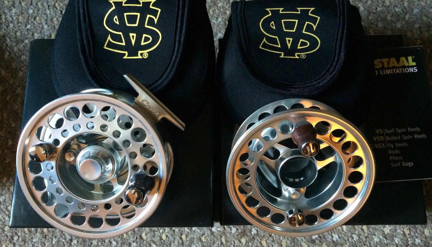 Here's the best salmon reel I've ever used as a professional fly fishing guide. This silver Van Staal C-Vex Combo fly reel has been my own personal salmon fly reel since 2003. The C-Vec 9/11 Combo comes with 2 spools (1 x 9/10 & 1 x  10/11) that fit the same reel housing which is a clever design and eliminates the need to carry 2 reels.