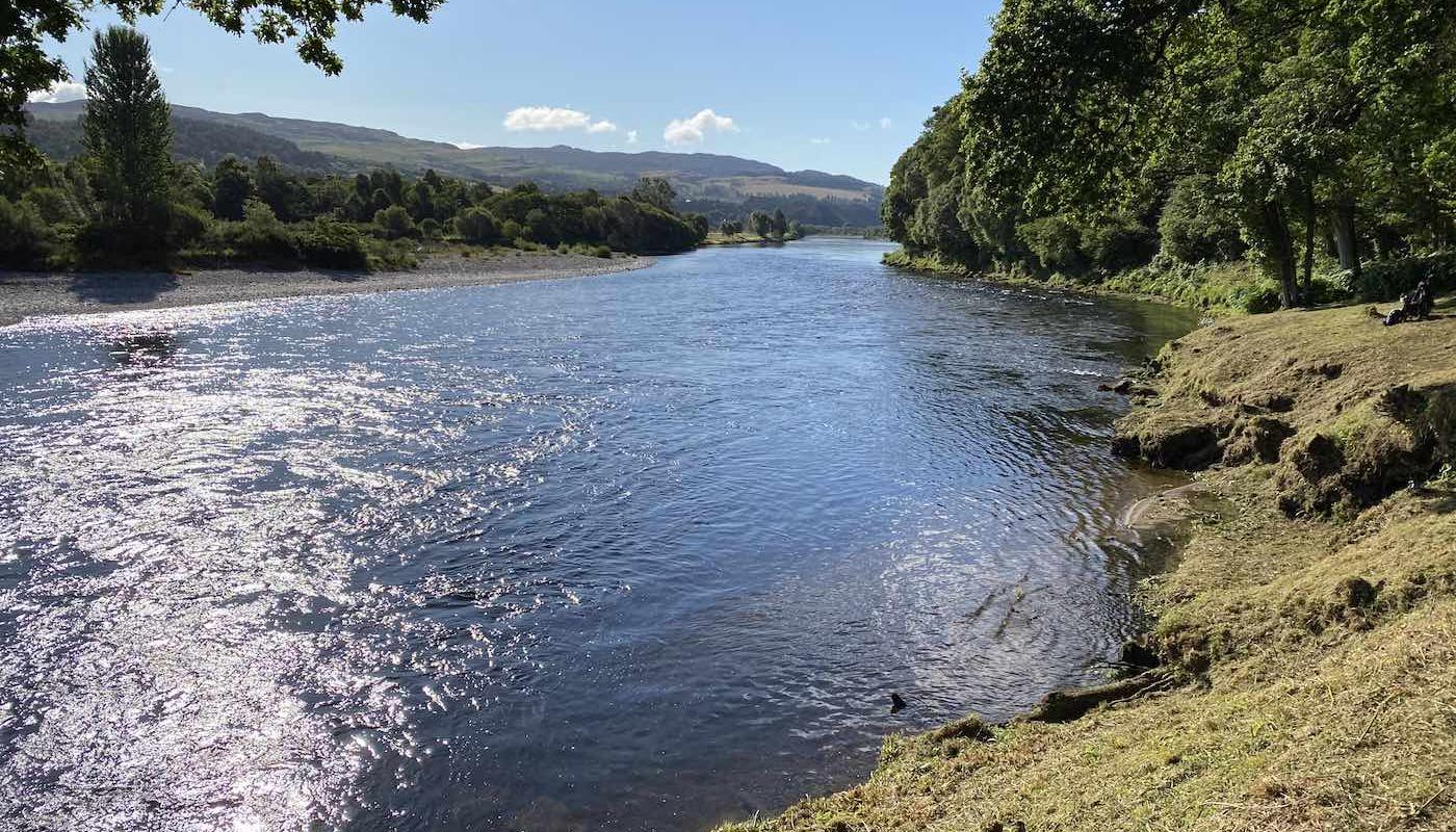Look at this shimmering River Tay fly water perfection and think about what could be lying up in here and ready for a careful salmon fly presentation. This is the perfect March Pool on Scotland's famous River Tay which is one such perfect fly pool in this middle River Tay fishing area between the Perthshire towns of Pitlochry & Dunkeld.